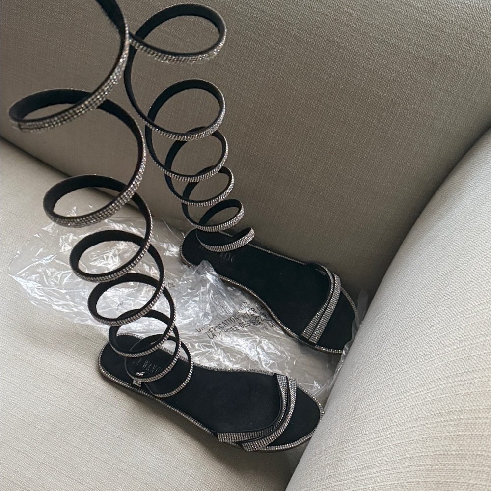 Elegant Black and Silver Rhinestone Strappy Sandals - Picture 5 of 6